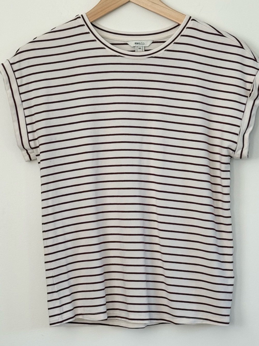 RW&CO. Women’s White Tee with Brown Stripes